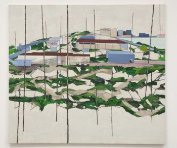 CAC West (U.S. Embassy in Baghdad), 2007, 80 x 90 in., Mixed media on canvas, 2007 Dan Bayles