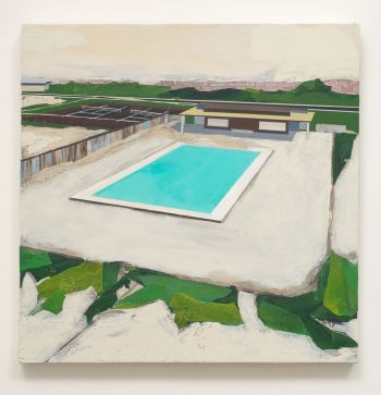 Pool House (U.S. Embassy in Baghdad), 2007, 23 x 23 in., Mixed media on canvas, 2007 Dan Bayles