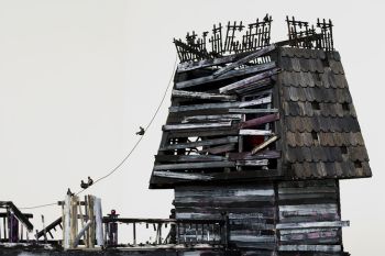 Bordello on Rue St. Lazare, 2007, 74 x 37 x 37 in., Altered dollhouse and table Richard Hawkins