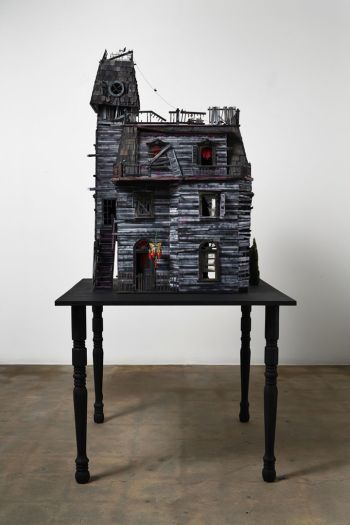 Bordello on Rue St. Lazare (detail), 2007, 74 x 37 x 37 in., Altered dollhouse and table Richard Hawkins