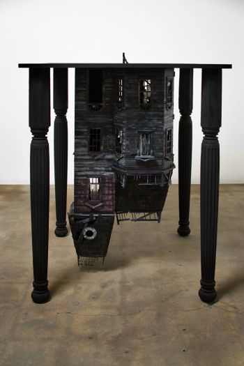 Stairwell Down, 2007, 42 x 36 x 36 in., Altered dollhouse and table Richard Hawkins