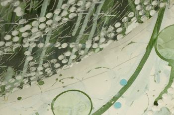 Beetle Manifesto XIII (Genesis) (detail), 2006, 97 x 100 x 26 in., Chlorophyll, spirulina, acrylic, staples, aluminum foil on paper Tam van Tran