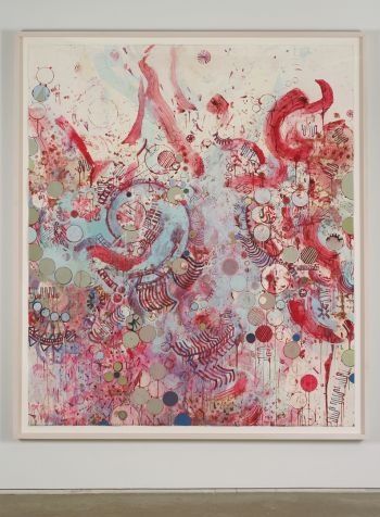 Entering the City of Omniscience, 2005, 80 x 69 in., Beets, acrylic, aluminum foil, color pencil on paper Tam van Tran