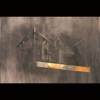Drawings of Removal (detail), House in Ruin, 1999-present, graphite and gold metallic tape on paper, 5 ft. x 8 in. Edgar Arceneaux