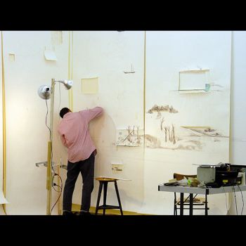 Drawings of Removal, (installation view), 1999-present, graphite, gesso and ink and mixed media on paper, 10 x 32 ft. Edgar Arceneaux