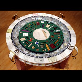 Documents K-12, 2004, Mixed media sculptural table, 36 in. x 6 ft. x 6 ft. Kim Abeles