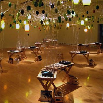 The Good, The Bad, and The Ugly, 2006, Two Rek-O-Cut turntables, wood, mixer, amplifier and LPs, 25 in. x 23 in. x 23 in. Sean Duffy