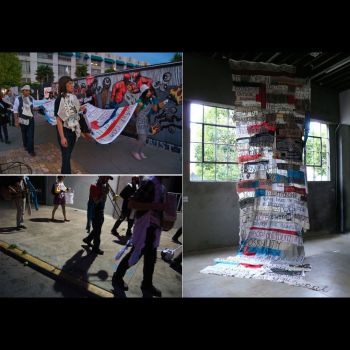 Banner Year, 2009, Participatory textile with processional performance, 18 ft. x 8 ft. Liz Glynn