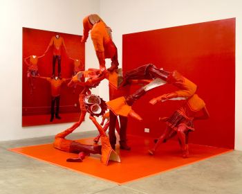 Installation view at Schindler House Alignment and Continuum, 2008, Mixed media, 93 in. x 216 in. x 240 in. Katie Grinnan