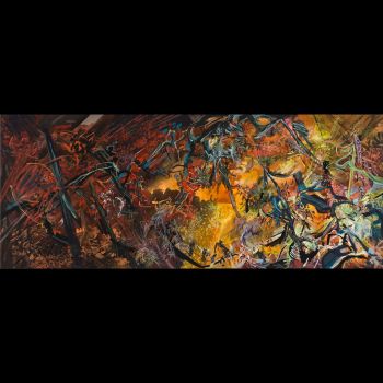 The Pageantry of Power, 2009, Acrylic and flashe canvas, 62 in. x 155 in. x 2 in. Iva Gueorguieva