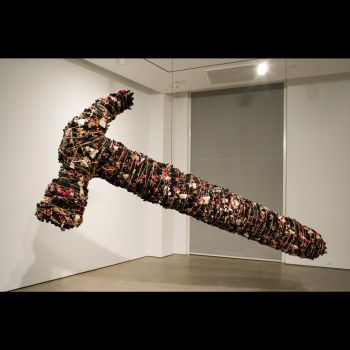 untitled (Reverse Inverse Ninja Law), 2006, Zapatista dolls, twine and fiberglass stringer, 96 in. x 24 in. x 168 in. Glenn Kaino