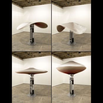 Crushed by the Hammer of the Sun, 2008, Mechanical sculpture and silk skirt, 92 in. x 84 in. x 84 in. Kara Tanaka