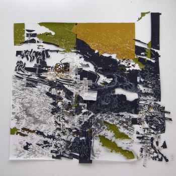 Overland 2, 2007, Pencil, ink, and string on cut and folded papers, 120 in. x 120 in. x 2 in. Fran Siegel