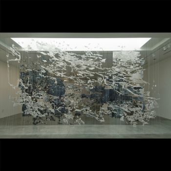Overland 5, 2008, Paint and colored pencil on cut papers, Dura-lar and string, 168 in. x 300 in. x 60 in. Fran Siegel