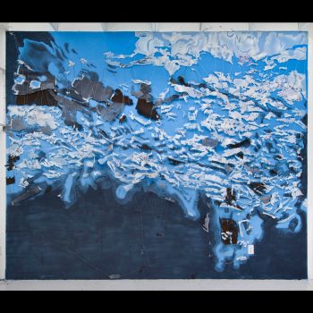 Overland 6, 2009, Pencil and pigment on Dura-lar, string, and painted wall, 130 in. x 145 in. x 4 in. Fran Siegel