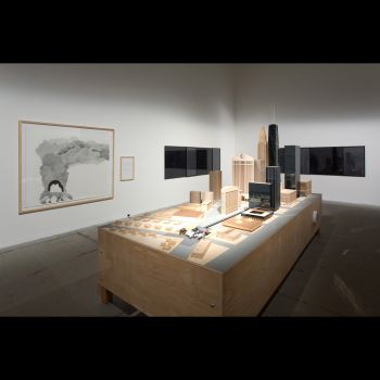 Airplanecrashclock, 1997, mixed media and electronics, 9 ft. x 12 ft. x 5 ft. Charles Gaines