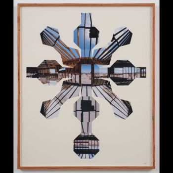 Architectural Blueprints to Rebuild the Homestead, 2009, hand cut c-prints on paper, framed with salvaged wood, 40 in. x 30 in. x 2 in. Gregory Michael Hernandez