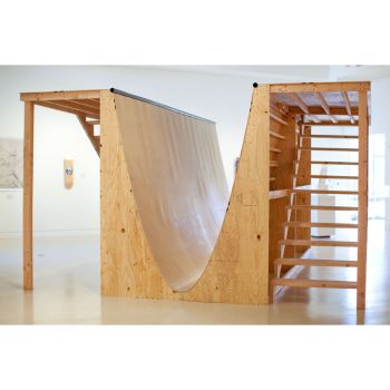 y=x², 2010, plywood, Douglas Fir, black pipe, 8 ft. x 16 ft. x 13 ft. Andrew Lewicki