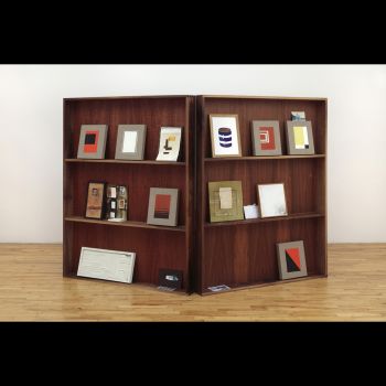It’s yours now. It’s all that there is., 2010, paintings and drawings on walnut sculpture, 64 in. x 91 in. x 26 in. Patricia Fernandez