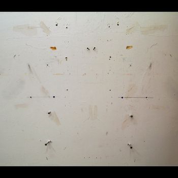 Open Studio, 2008, markings on studio wall, colored pencil, graphite, charcoal, 8 ft. x 40 in. x 2 in. Nate Page