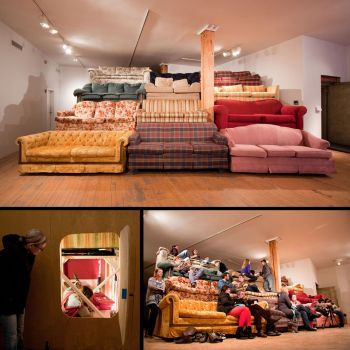 Couchbleachers, 2011, couches and wood, 12 ft. x 24 ft. x 12 ft. Nate Page