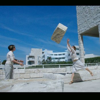Travertine, 2006, performance, high-density foam, paint, museum architecture, 32 in. x 32 in. x 48 in. Nancy Popp