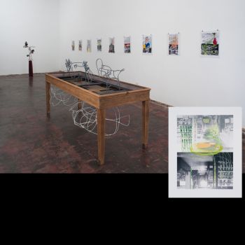 Rifting on the Diary of a Seducer, 2010, Painted wood, steel, bronze, aluminum and paper, 6 ft. x 25 ft. x 10 ft. John David O'Brien