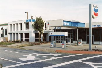 Police Station, Insurance Building, Gas Station, 1995, C-Print, 30 in. x 51 in. Miles Coolidge