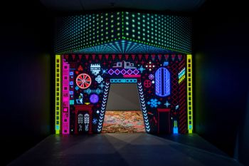Quarter Scale Grand Entrance, 2012, Polystyrene Wall Relief and Light Projection, 12 ft. x 14 ft. x 4 in. Cayetano Ferrer