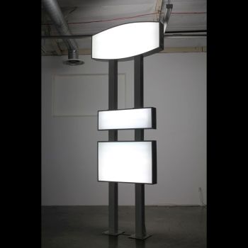 Double Pylon, 2010, Steel, plexi-glas, fluorescent lights, 12 ft. x 5 ft. x 8 in. Cayetano Ferrer