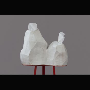 Tissue-Dispensing (double), 2012, ceramic, powder-coated steel, tissues, 53 in. x 19 in. x 19 in. Anna Sew Hoy