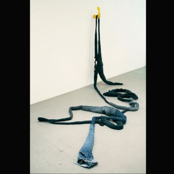 Arm hook/denim worm, 2008, resin arm hook, jeans, 96 in. x 102 in. x 76 in. Anna Sew Hoy