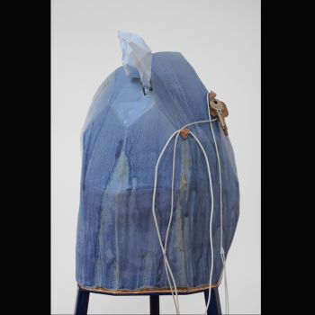 Tissue-Dispensing (for Stom Sogo), 2012, Ceramic, tissues, phone cords, steel, 52 in. x 19 in. x 15 in. Anna Sew Hoy