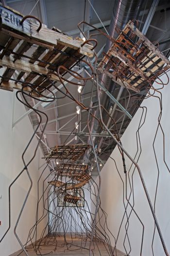 Watching, Waiting, Commiserating, 2010, Wooden pallets, rebar, and tie wire, 17 ft. x 16 ft. x 71 ft. Ruben Ochoa