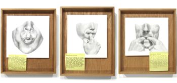 Notes after G.M. Cowan 1-3, 2012, Graphite on paper, post it, wood, 9 in. x 7 in. x 3 in. Gala Porras-Kim