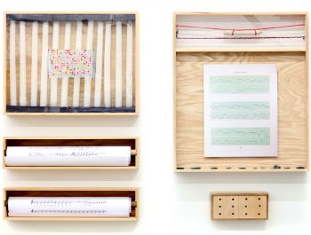Score for a Ritual Healing, Sequence for a Landscape Revival, 2012, Wood, mirror, plastic paper, string, sound wave, audio, 26 in. x 17 in. x 3 in. Gala Porras-Kim