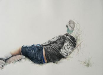 Backyard Hardcore, 2012, color pencil on paper, 22 in. x 30 in. Shizu Saldamando