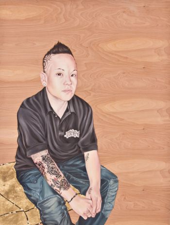 May, Post Break Up, 2011, oil paint, gold leaf on wood panel, 4 ft. x 3 ft. x 2 in. Shizu Saldamando