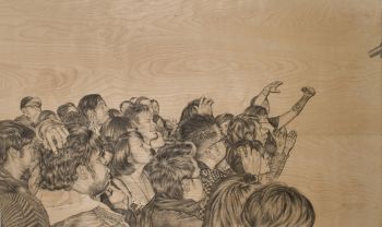Maria Daniela Concert, Azusa, CA, 2008, graphite on wood, 3 ft. x 5 ft. x 2 in. Shizu Saldamando