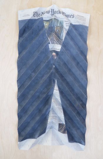 NewBrutalist, 2013, ground pastel, folded newspaper, 11.5 in. x 22 in. x 0.5 in. York Chang