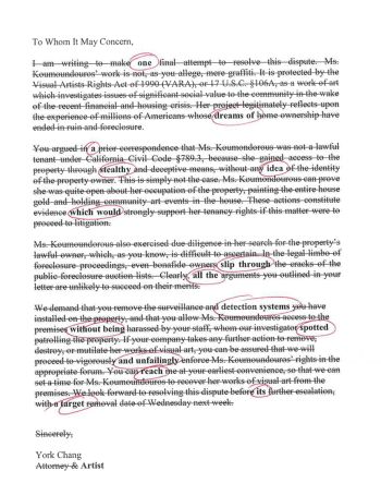 Self-Portrait, 2013, written text and red ink, 8.5 in. x 11 in. York Chang