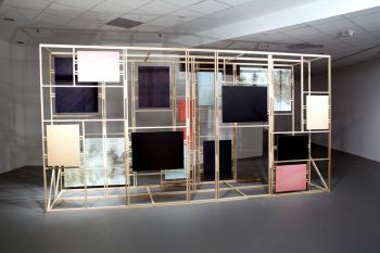 The Same River Twice, 2013, Oil on linen mounted on wood structure, 8 ft. x 16 ft. x 4.5 ft. Mark Flores