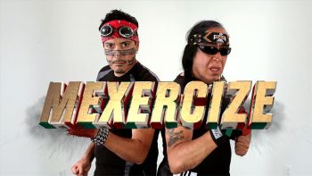 Still image from Mexercize, 2013, HD video, color, sound, 20:57. Collaboration with Guillermo Gómez-Peña and Roberto Sifuentes. Mariah Garnett