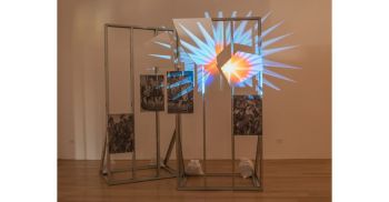 Lake Overturn, 2013, 3-channel video, suite of archival inkjet prints, drywall, metal studs, dimensions variable Jibade-Khalil Huffman