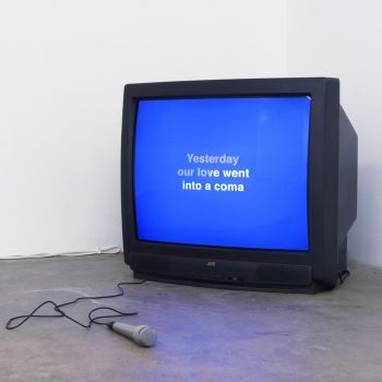 Yesterday (Our Love Went Into A Coma), 2012, DVD, monitor, microphone, love poem, dimensions variable Jibade-Khalil Huffman