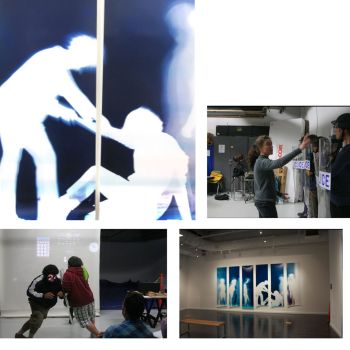 Detail and Production views of Los Angeles Times, 2012, unique chromogenic photogram from performance, 108 in. x 190 in. Farrah Karapetian
