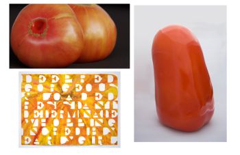 Ripe Still, 2014, still from film, Roma #1, 2013, ceramic and urethane, 18 in. x 12 in. x 12 in. Early Girl (Burst Variant), 2014, monoprinted lithograph, 24 in. x 30 in. Jessica Rath