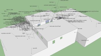 Dropping Diagram, 2009, Architectural rendering of studio/residence (a.k.a. ICELAND, former meat packing plant) Jim Skuldt