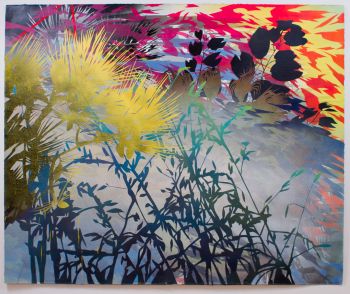 South of Fletcher, 2014, spray paint and acrylic on handmade Washi paper, 68 in. x 82 in. Devon Tsuno