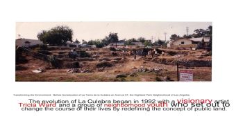 The Beginnings of La Culebra Artpark (page from a book of same name), 1992 earth, riverstone, and composite materials, 30,000 sq ft Tricia Ward